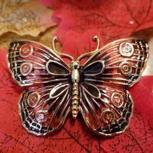 Enameled Gold Tone Butterfly Brooch/Pin
